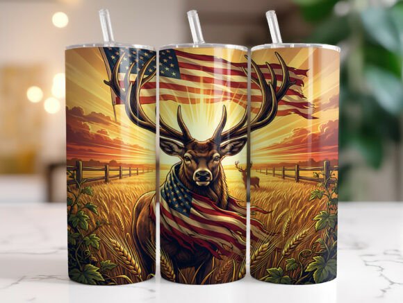 American Flag Deer Buck 20oz Tumbler PNG