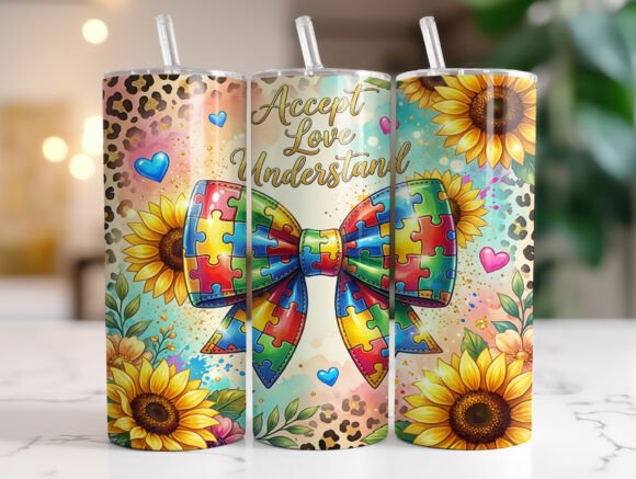 Autism Awareness Sunflower Tumbler Wrap
