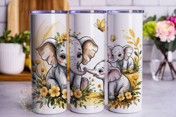 Baby Elephant Yellow Flowers Tumbler Graphics