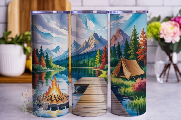 Camping Mountain Lake 20oz Tumbler Wrap Graphics