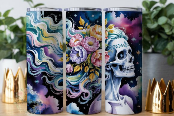 Cosmic Skull Floral Hair 20oz Tumbler Graphics & Tumbler Wraps