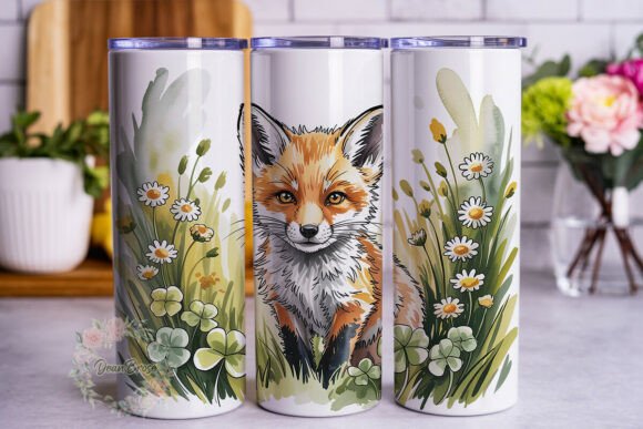Cute Fox Daisy Clover 20oz Tumbler Wrap Graphics