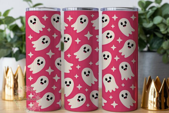 Cute Pink Ghosts Stars Tumbler Wraps Graphics