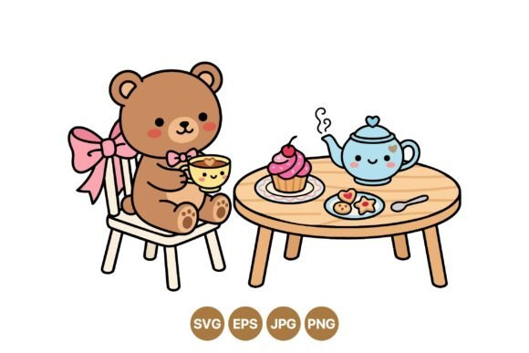 Cute Teddy Bear Tea Time Svg