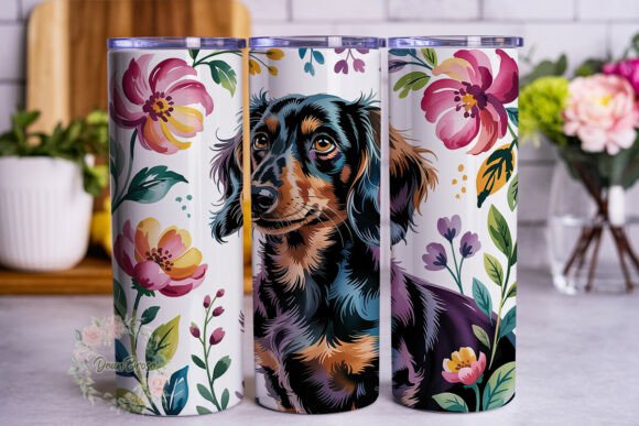 Dachshund Floral Watercolor 20oz Tumbler Graphics