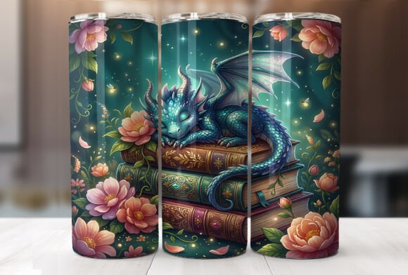 Dragon Sleeping on Books Tumbler Wrap Graphics