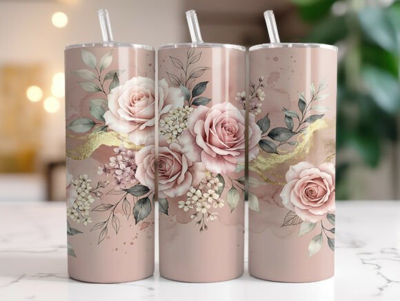 Dusty Rose Gold Floral 20oz Tumbler Graphics