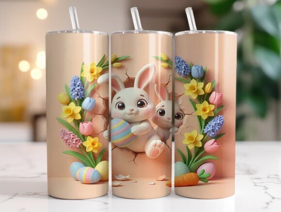 Easter Bunnies Spring Flowers Tumbler Graphics