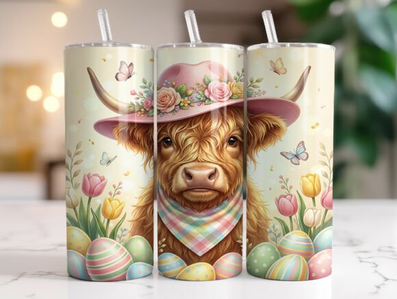 Easter Highland Cow 20 Oz Tumbler Wrap Graphics