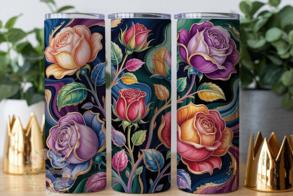 Elegant Stained Glass Roses 20oz Tumbler Wraps Graphics