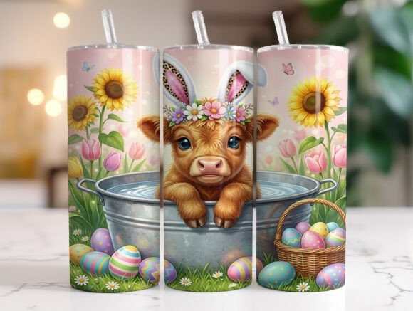 Floral Cow Easter Egg 20oz Tumbler Wrap Graphics