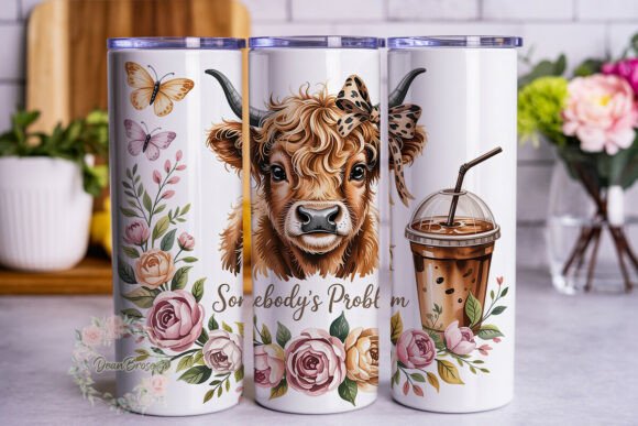 Fluffy Calf Floral Iced Coffee Tumbler Graphics