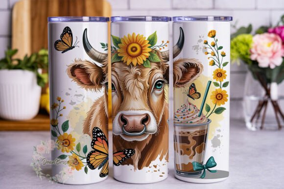 Fluffy Cow Sunflower 20oz Tumbler Wrap Graphics