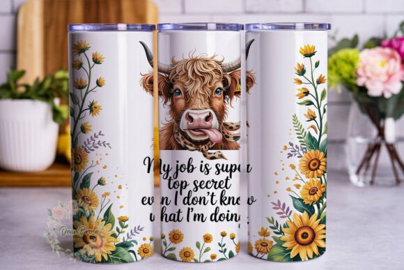 Funny Highland Cow Sunflower Tumbler Graphics