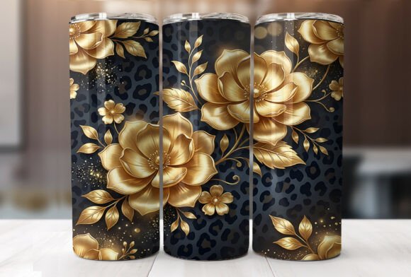 Gold Flower Cheetah 20oz Tumbler Wrap Graphics