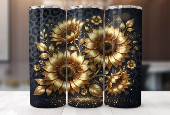 Gold Sunflower Leopard Pattern Tumbler Graphics