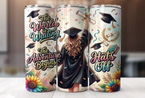 Graduation 20oz Skinny Tumbler Wrap PNG