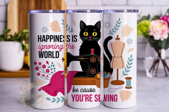 Happy Sewing Cat 20oz Tumbler Design: Graphics & Tumbler Wraps