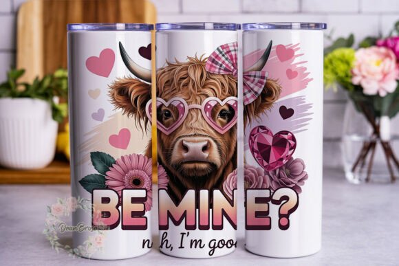 Highland Cow Valentine Tumbler Wrap PNG