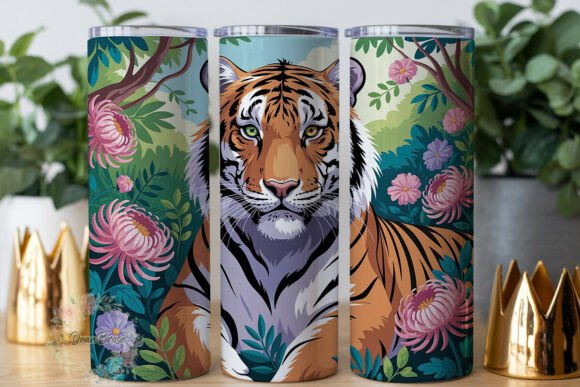 Jungle Tiger Bloom Tumbler Wrap Graphics