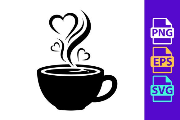 Love Heart Steam Coffee Cup: Romantic Graphics & Illustrations