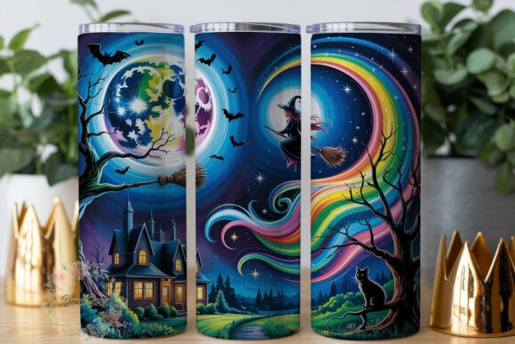 Magical Night Flying Witch Tumbler Wraps Graphics