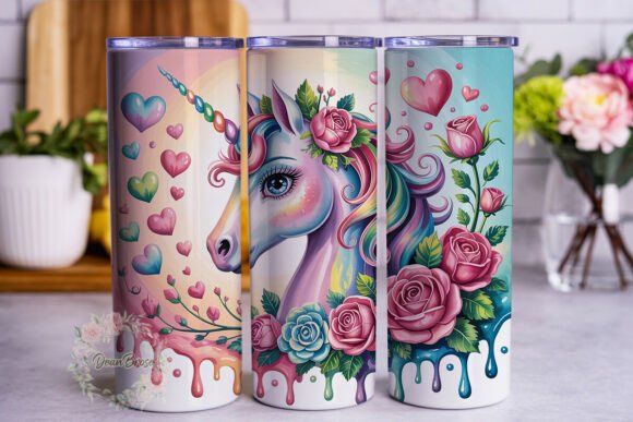 Magical Unicorn Rose Hearts 20oz Tumbler Graphics