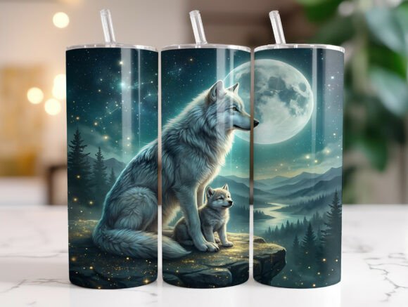 Moonlit Wolf Mother and Cub 20oz Tumbler