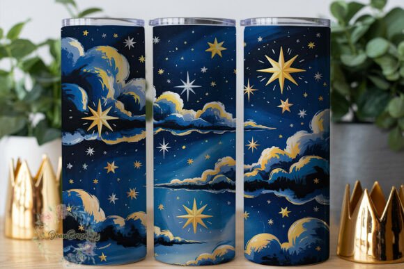 Mystical Starry Night Clouds Tumbler: Graphics for Tumbler Wraps
