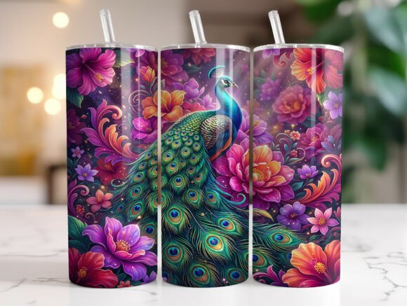 Peacock 20oz Skinny Tumbler Wrap Design