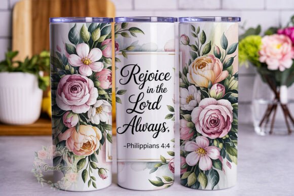 Rejoice Lord Floral Watercolor Tumbler Graphics
