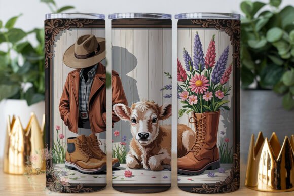 Rustic Farmhouse Calf Floral Tumbler Graphics for Tumbler Wraps