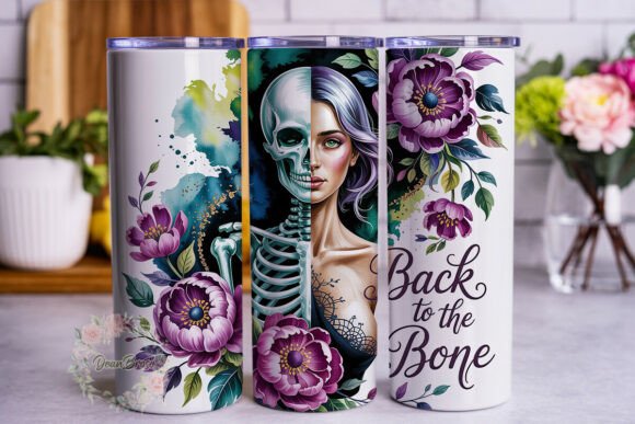 Skull Floral Beauty Skinny Tumbler Graphics