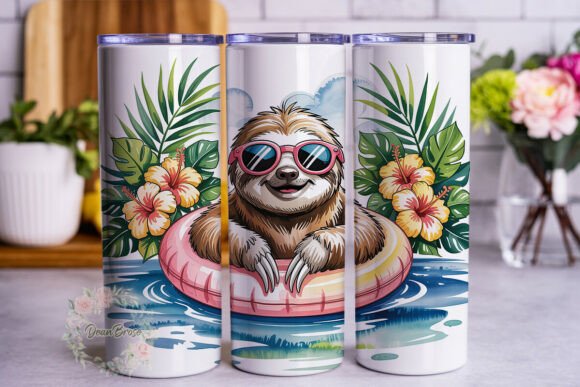 Sloth in Floatie Tropical 20oz Tumbler Graphics