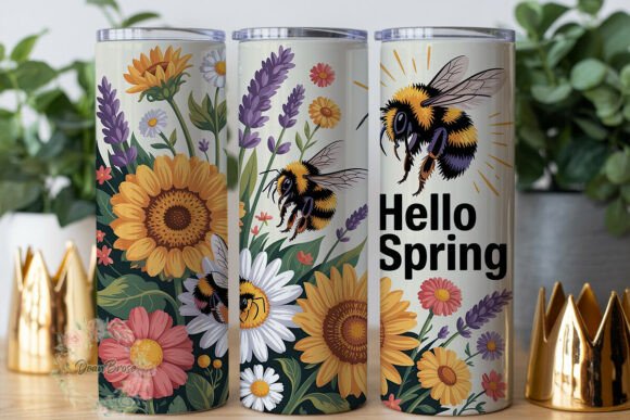 Spring Floral Bee 20oz Tumbler Wrap Graphics