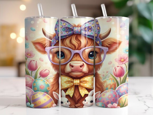 Spring Floral Highland Cow Tumbler Wrap Graphics