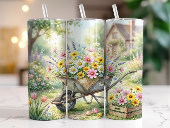 Spring Floral Wheelbarrow 20oz Tumbler Graphics