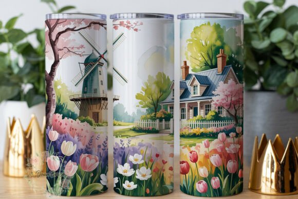 Spring Tulip Field Landscape Tumbler Graphics for Tumbler Wraps