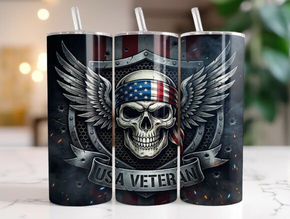 USA Veteran Skull Wings 20oz Tumbler PNG