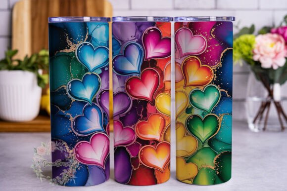 Vibrant Alcohol Ink Hearts Tumbler PNG