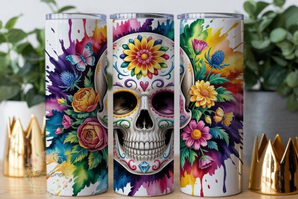 Vibrant Floral Sugar Skull Tumbler Wraps & Graphics