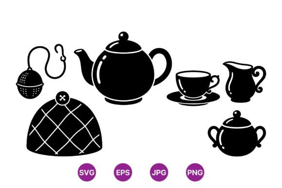 Vintage Tea Set Silhouette SVG Graphics