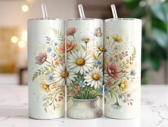 Watercolor Wildflower Bouquet Tumbler Graphics for Tumbler Wraps